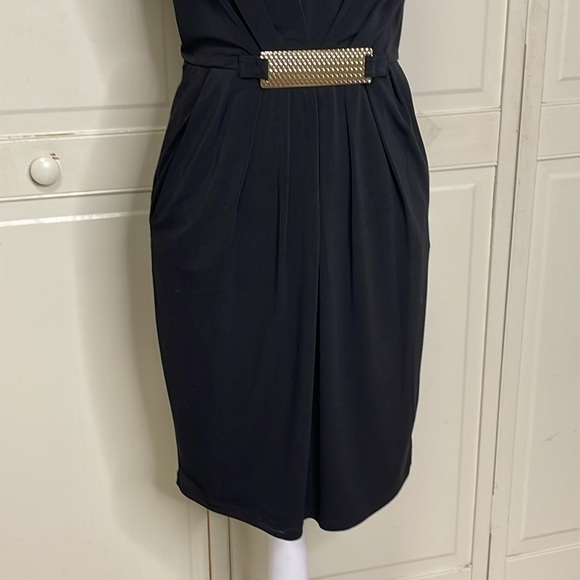 Thalia Sodi Black Sheath Knee Length Dress with Belt Accent Women's Size S - Picture 3 of 11